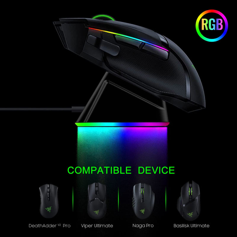 [Australia - AusPower] - Mouse Charging Dock for Razer Wireless Mouse Viper Ultimate Naga pro DeathAdder V2 Pro and Basilisk Ultimate Magnetic Charging RGB Lights Status Indicator Gecko Feet (RGB) 