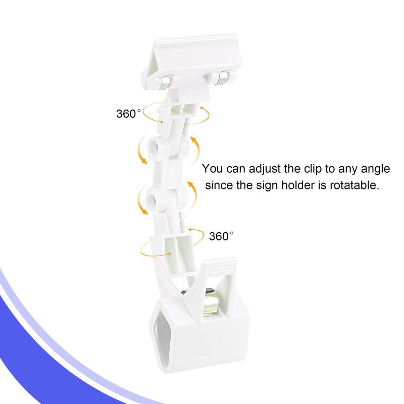 [Australia - AusPower] - MECCANIXITY Adjustable Rotating Sign Clip Fit Max 13mm Thickness Tag for Shelf Display, White, Pack of 10 