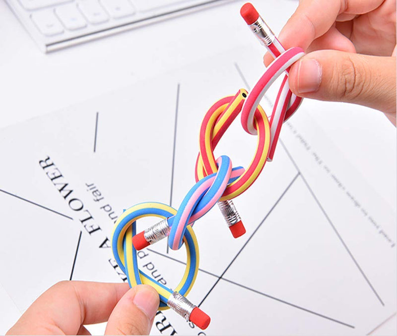 [Australia - AusPower] - Flexible Bendy Pencil, 35 PCS Flexible Soft Pencil Colorful Stripe Soft Pencils with Eraser as Gift for Students or Children 
