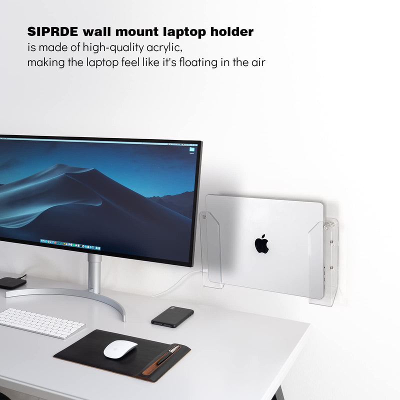 [Australia - AusPower] - SIPRDE Wall Mount Laptop Holder - Also Available as an Under Desk Laptop Mount, Clear Acrylic, with Adhesive & Screw, for Macbooks, Surface, Keyboards, Switch, Tablets & More 