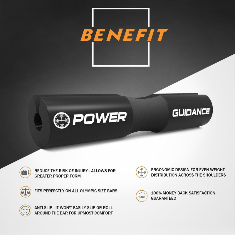 [Australia - AusPower] - POWER GUIDANCE Barbell Squat Pad - Neck & Shoulder Protective Pad - Great for Squats, Lunges, Hip Thrusts, Weight Lifting & More - Fit Standard and Olympic Bars Perfectly 