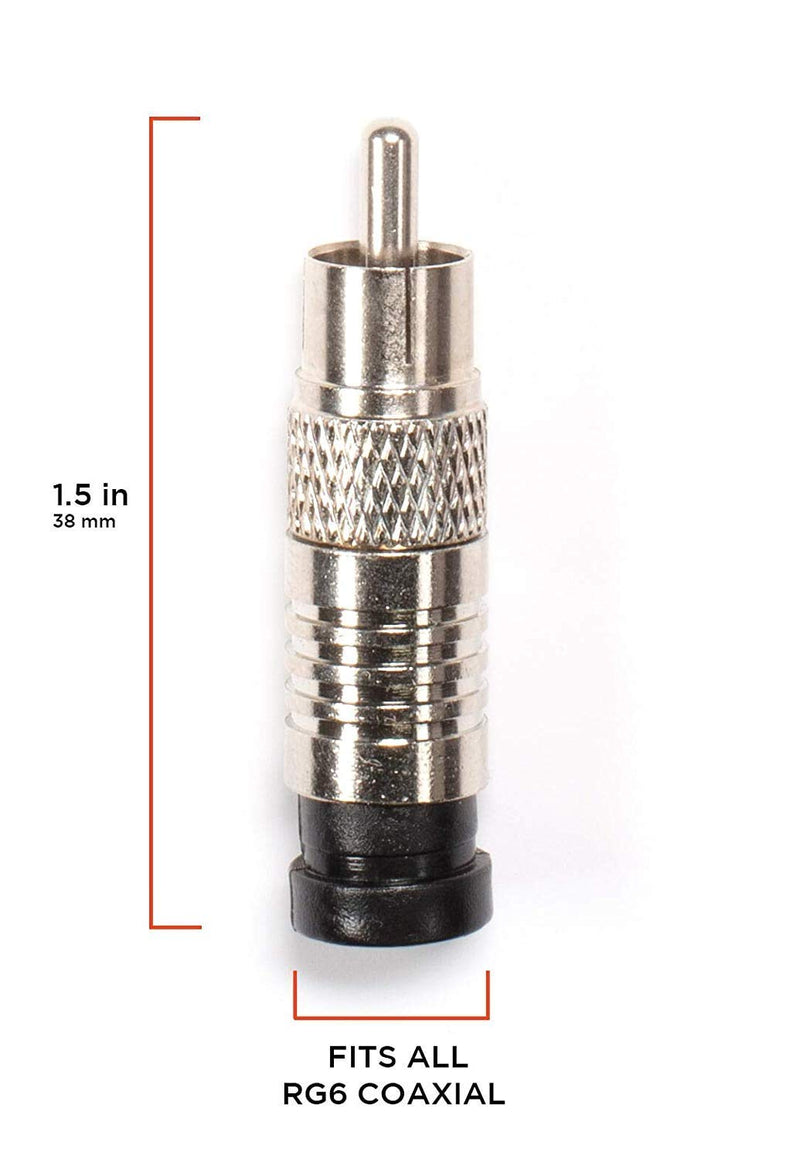 [Australia - AusPower] - RCA Compression Connectors - 10 Pack - RG-6 Coaxial Cable - Universal Male Connectors for RCA, Subwoofer, Composite, Component and Similar Cables Silver 