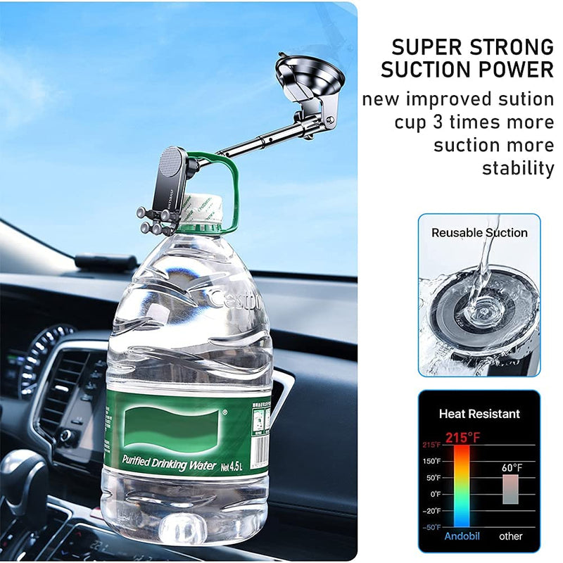 [Australia - AusPower] - GOOG GOYIGO Cell Phone Holder for Car Dashboard Windshield, with Long Arm Adjustable Suction Cup Truck Mobile Mount, Gravity Clamping One-handed Operation Metal Clip Stand, Silver, Cs18, Medium 