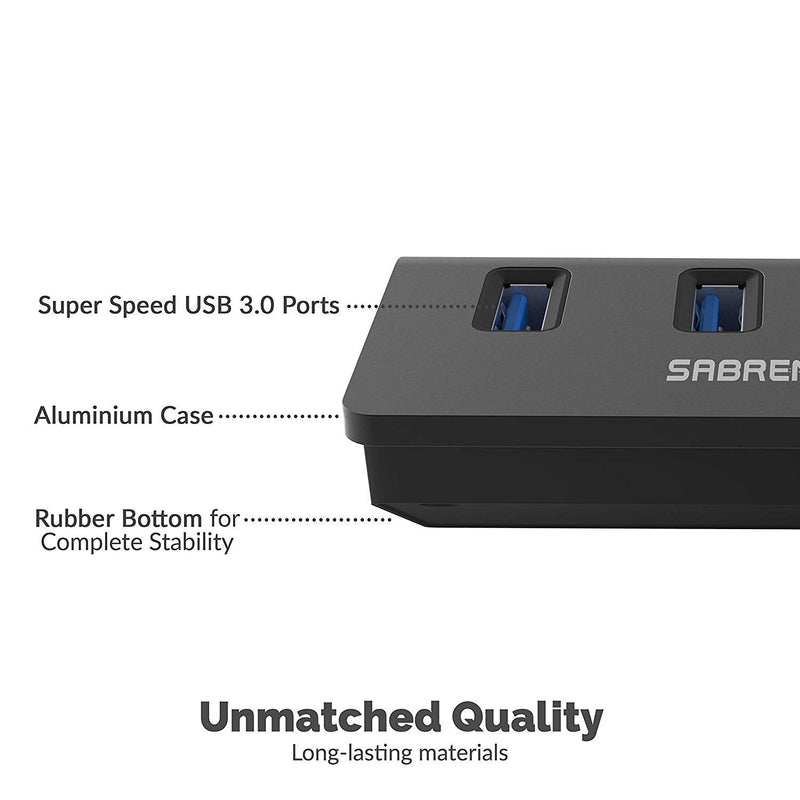 [Australia - AusPower] - SABRENT Premium 4 Port Black Aluminum USB 3.0 Hub (30" Cable) for iMac, MacBook, MacBook Pro, MacBook Air, Mac Mini, or Any PC [Black] (HB-MC3B) 