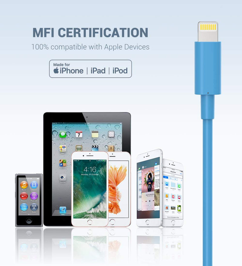 [Australia - AusPower] - MFi Certified Lightning Cable - Novtech 3Pack 3FT iPhone Charger Cable - iPhone USB Charging Sync Cable for iPhone 11 Pro XR Xs Max X 8 Plus 7 Plus 6S Plus 6 Plus 5S 5C 5 SE iPod iPad Air Pro - Blue 