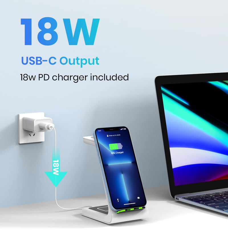 [Australia - AusPower] - Wireless Charger, 3 in 1 Qi-Certified Charging Station for iPhone 13/13 Pro/12/12 Pro/11 Series/XS Max/XR/XS/X/8/8 Plus, Wireless Charger Stand for Apple Watch 6/SE/5/4/3/2, Airpods Pro/2, White 