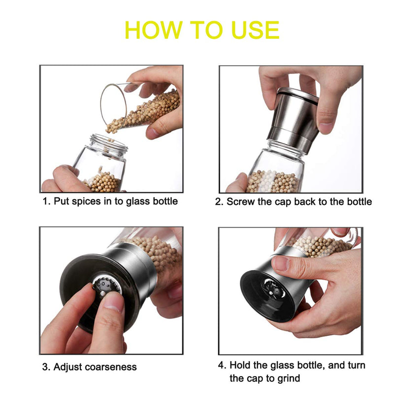 [Australia - AusPower] - Mincham Manual Salt or Pepper Grinder for Professional Chef, Best Spice Mill with Stainless Steel Cap, Ceramic Blades and Adjustable Coarseness, Refillable Glass Body with 6OZ Capacity Silver single 