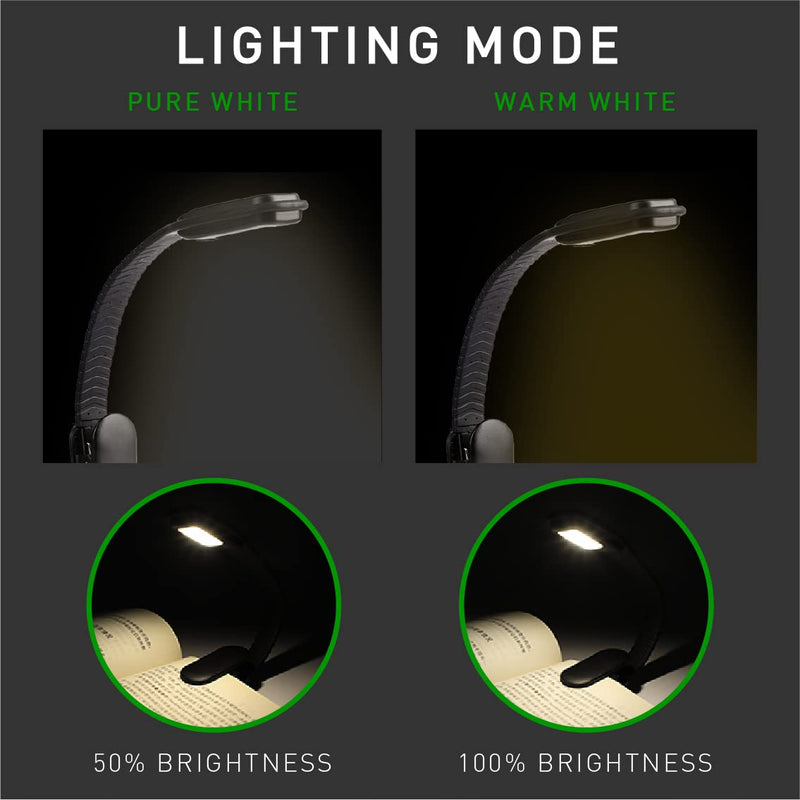 [Australia - AusPower] - RADIXIUM Black LED Rechargeable Book Light for Reading in Bed with 3 Color Temperatures, Brightness for Eye Caring, Perfect for Book Lovers, Festival Gifts 