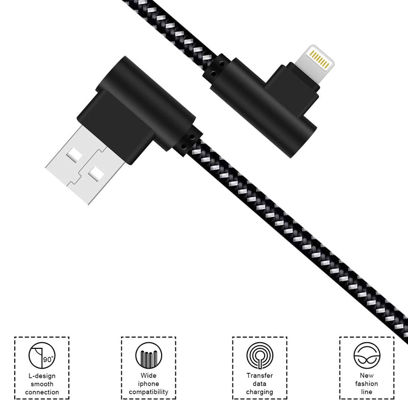 [Australia - AusPower] - iPhone Charger 10ft MFI Certified 90 Degree Lightning Cable 10 Foot 3 Pack Right Angle iPhone Cable USB Dat Nylon Braided Fast Charging Cord Compatible with iPhone 11Pro/XS MAX XR X 8 7 (10ft, Black) 