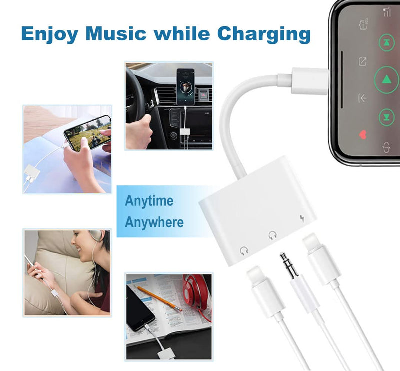 [Australia - AusPower] - 3 in 1 Lightning to 3.5mm Jack Headphone Adapter Earphone Jack Audio and Charging Adapter Headphone Splitter Compatible for iPhone 12/11/SE/XS/XR/X/8/7 and iPad 