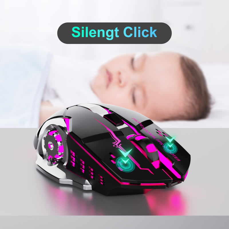 [Australia - AusPower] - QELIROKY QV13 New 2.4G Wireless Rechargeable Gaming Mouse Silent Click with 6 Buttons, 3 Adjustable Levels DPI , Colorful LED Lights for Laptop, iPad, MacOS, PC, Windows, Android (Black) 
