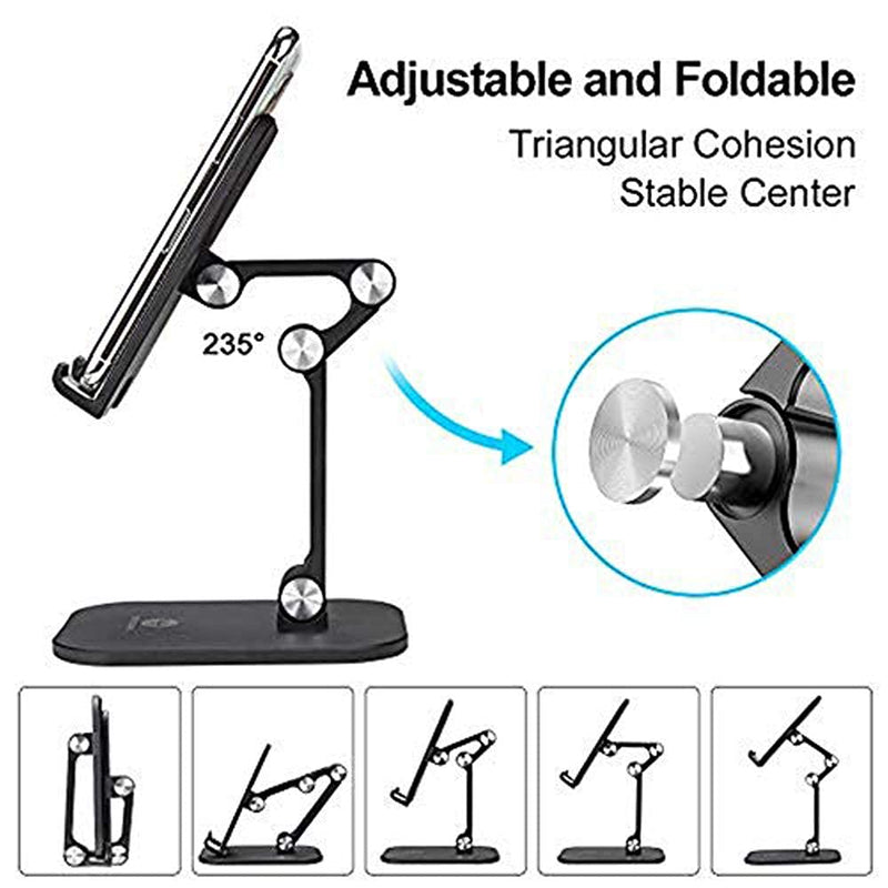 [Australia - AusPower] - OCYCLONE Cell Phone Stand, Angle Height Adjustable iPhone Stand for Desk, Foldable Cell Phone Holder iPad Tablet Stand Compatible with 4"-12.9" iPhone 11 12 13 Pro Max XR SE/iPad/Kindle/Tablet - Black 