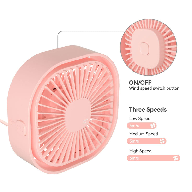 [Australia - AusPower] - RJVW Small USB Desk Fan, 3 Speeds Portable Table Fan, 4 inch Personal Min Fan,Small Cooling Fan by USB Plug In, 360°Rotatable Silent Desktop Fan for Home Office Bedroom Dorm Indoor Outdoor Summer Gift Pink 