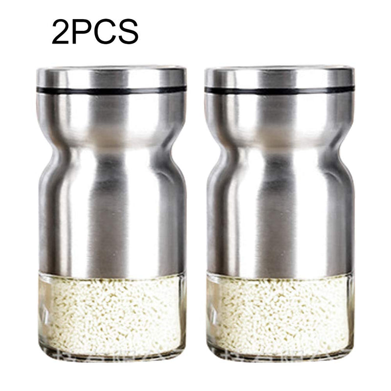 [Australia - AusPower] - 2pcs Update Spice Shaker Bottles with Adjustable Pour Hole, Seasoning Jar Containers, Flavoring Pepper Shaker Salt Dispenser, for Home Salad Outdoor Barbecue(Silver) Silver 