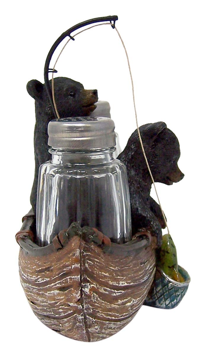 [Australia - AusPower] - Fishing Black Bear Cubs in Canoe Salt and Pepper Shaker Holder, 6 1/2 Inch (Shakers Included) 