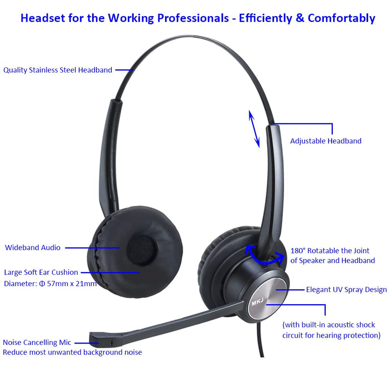 [Australia - AusPower] - MKJ Cisco Headset with Microphone Noise Cancelling Corded RJ9 Telephone Headset for Cisco Office Phone CP-7821 7841 7940 7945G 7960 7961G 7962G 7965G 7970 7971G 7975G 8811 8841 8851 9951 9971 etc 