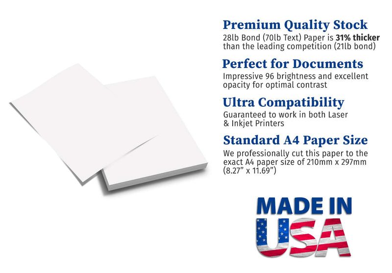 [Australia - AusPower] - Premium A4 (8.3"x 11.7") Printer Paper - 28lb Bond / 70lb Text (105 gsm) Bright White Paper (40 Sheets) 
