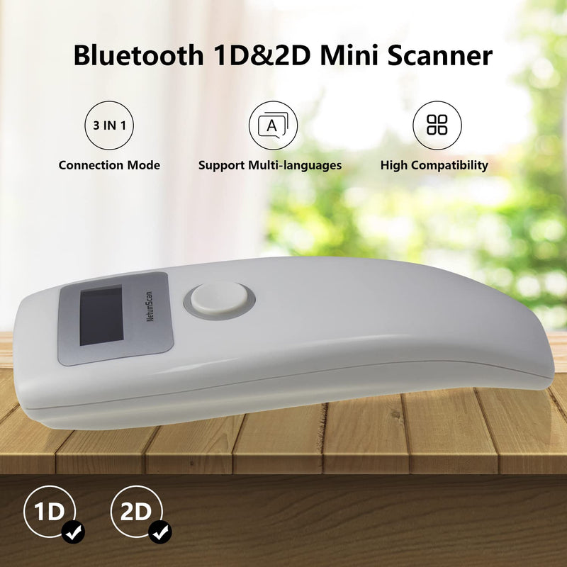 [Australia - AusPower] - NetumScan Bluetooth QR Barcode Scanner, Mini 1D 2D Barcode Scanner for Inventory, 3 in 1 Automatic Wireless Barcode Reader, Small Bar Code Scanner for POS, Computer, Tablet, iPhone, iPad, iOS, Android QR Code Scanner 