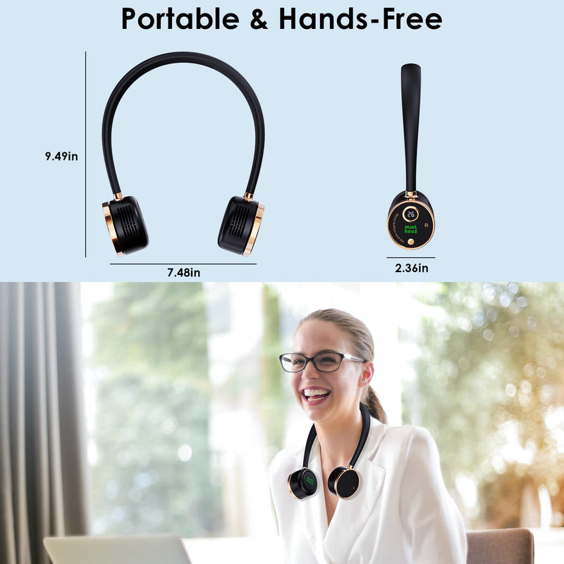 [Australia - AusPower] - Minthouz Portable Neck Fan, USB-C Powered Digital Display Bladeless Fan, 3 Speeds Wearable Personal Fan, 2000mAh Rechargeable Battery Operated Fan for Outdoor, Home, Office - Black 