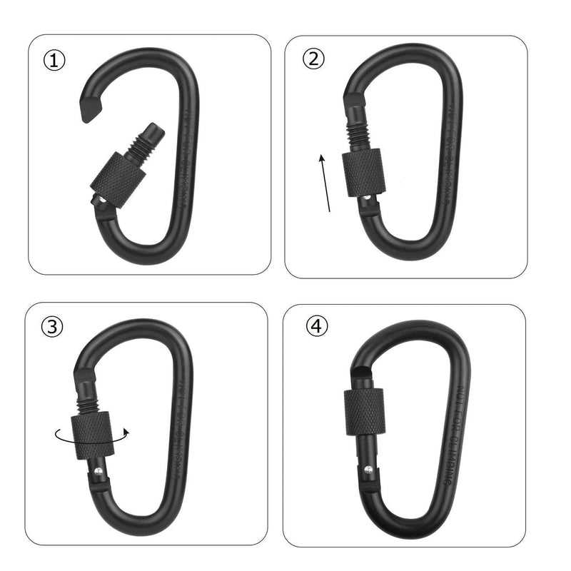 [Australia - AusPower] - Locking Carabiner Clip, Vonpri Caribeaner Clips Black D Ring Spring Snap Key Chain Hook 3" Screw Gate Hook Travel Aluminum Carabiners 12Pack 