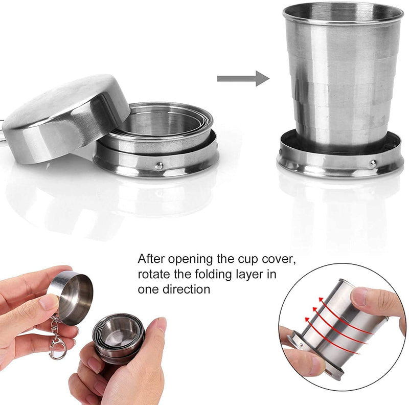 [Australia - AusPower] - 3PCS Collapsible Travel Cups For Dishes & Utensils , Stainless Steel Folding Camping Cup With Lids - 2.5 oz , 4.7 oz , 8.2 oz , Expandable Portable Reusable Drinking Mug For Survival , Hiking , Picnic 