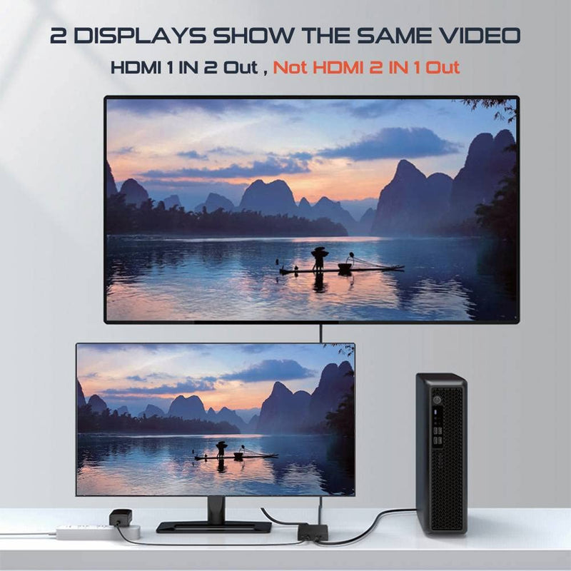 [Australia - AusPower] - HDMI Splitter 1 in 2 Out 4K@60Hz, HDMI Splitter for Dual Monitors Support HDMI 2.0, YUV 4:4:4, HDCP 2.3, EDID, LPCM 7.1, for PS5/PS4, Xbox, Roku, Apple TV, Fire Stick, Blu-ray Player RY-HDS102 