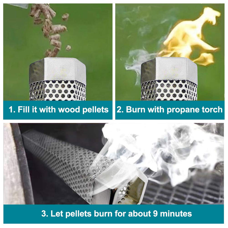 [Australia - AusPower] - Aushucu 2pcs Smoker Tube 12in Pellet Smoker Tube Stainless Steel Smoke Tube for Hot or Cold Smoking 5 Hours of Billowing smoke Portable BBQ Smoking tube Generator Electric Charcoal Gas Grill Smoker 
