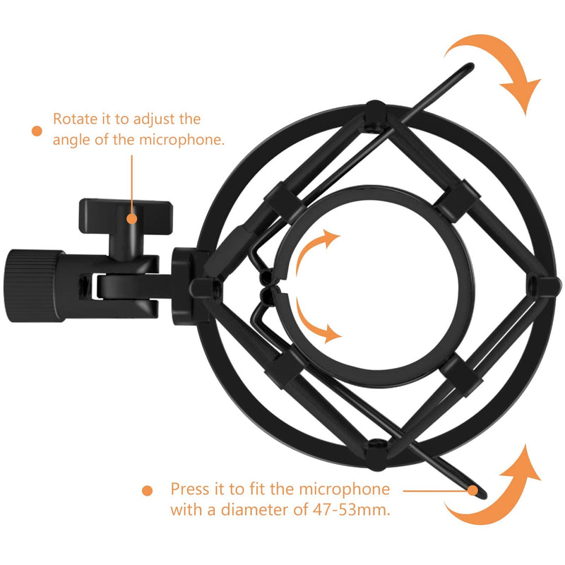 [Australia - AusPower] - Boseen Universal Microphone Shock Mount, Mic Clip Holder Mount for Diameter 47mm-53mm Mic Anti Vibration Adjustable High Isolation Shock Mount black 