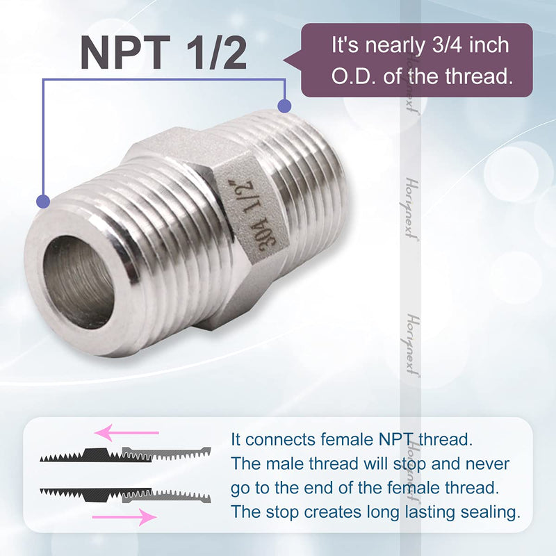 [Australia - AusPower] - Horiznext NPT 1/2 Male Thread adapter Hex Nipple Stainless Steel 304 Pipe Fitting for pvc pex hose gas line garden water tubing coupling bulkhead connector (4 pcs) 