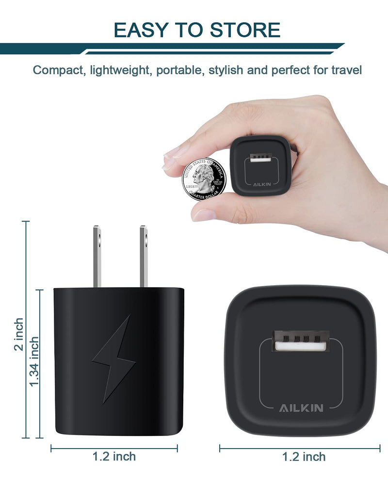 [Australia - AusPower] - AILKIN USB Wall Charger, 1Amp Plug Adapter, Fast Charging Block Cube, Multi-Colored USB Cell Phone Charge Brick Travel Plug Box for iPhone 13 Pro 12 MAX XR SE, Samsung S21, S20, Note, Motorola, LG Multi-colored(black) 