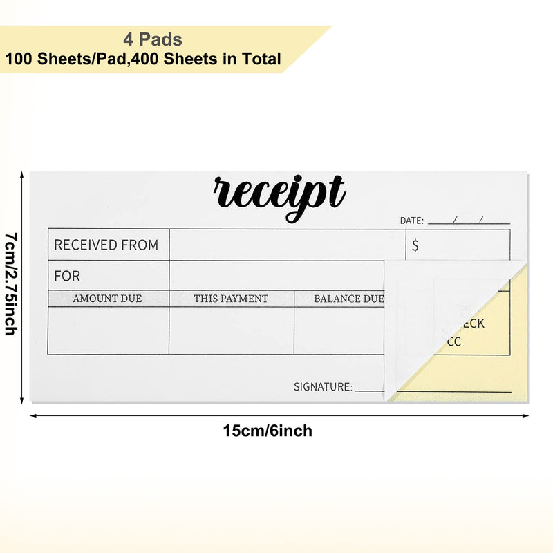 [Australia - AusPower] - 4 Pieces Carbonless Pocket Size Receipt Book Reciept Book with Copies 6 x 2.8 Inch Carbon Copy Notepad Carbonless Copy Invoice Book Carbon Receipt Booklet for Boutique Business Supplies 