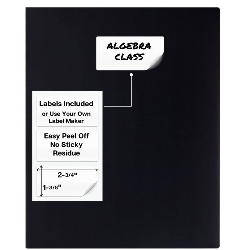 [Australia - AusPower] - Dunwell Plastic Folders with Pockets - (Black, 3 Pack), 2 Pocket Poly Folders for School, Home or Office, Durable Heavy Duty File Folders, Includes Removable Adhesive Labels Black 