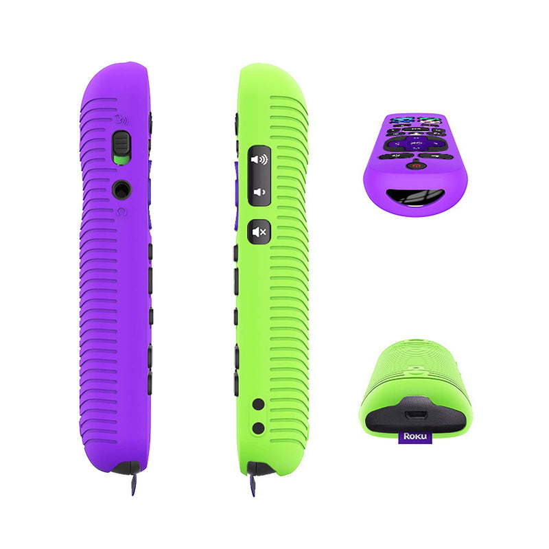 [Australia - AusPower] - Remote Cover Replacement for Roku Voice Remote Pro with Headphone Jack, Silicone Case with Lanyard 2-Pack (Glow Green + Purple) Glow Green+Purple 