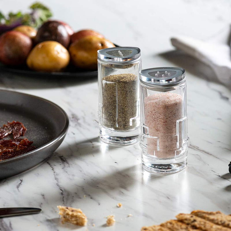 [Australia - AusPower] - Salt Pepper Shakers by JoyJolt - 2Oz Salt and Pepper Set of 2 - Premium Quality Durable Glass - Elegant Triangle Design - Non-BPA and Dishwasher Safe - Ideal for Home Use, Restaurant, Hotel 