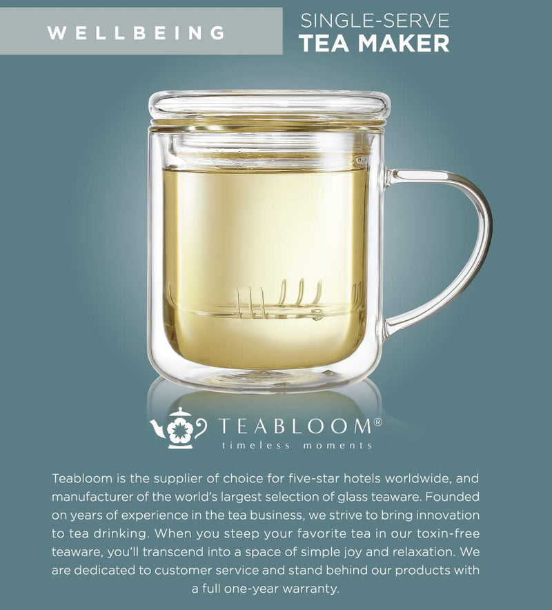 [Australia - AusPower] - Teabloom Heatproof Insulated Glass Tea Mug with Loose Tea Glass Infuser and Lid, 8 OZ 