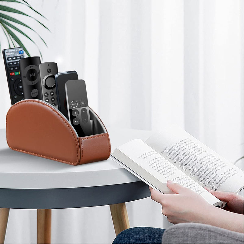 [Australia - AusPower] - Remote Control Holder for Remote Control, 5 Compartments Nightstand TV Remote Caddy Organizer for DVD, Media, Blu-Ray, Heater Controllers, Mobile Phone, Glasses and Office Supplies Storage Box Brown Small 