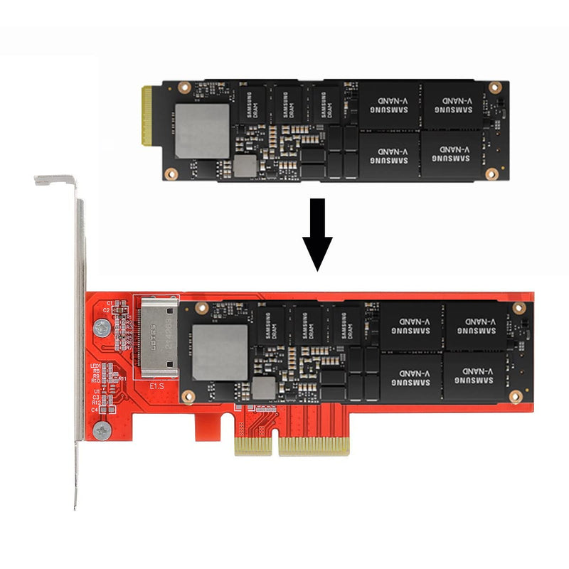 [Australia - AusPower] - Cablecc PCI-E 4X Host Adapter to NVMe Ruler 1U GEN-Z EDSFF Short SSD E1.S Carrier Adapter PCI-E4.0 4X Host 