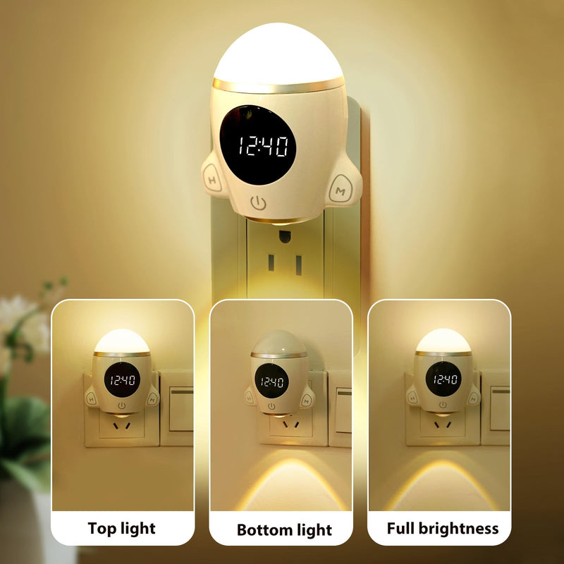 [Australia - AusPower] - QANYI Night Lights Plug into Wall, Space Rocket LED with Rechargeable and Remote, Time Clock, Dimmable Lights for Kids Room Bedroom Hallway Kitchen Bathroom White 