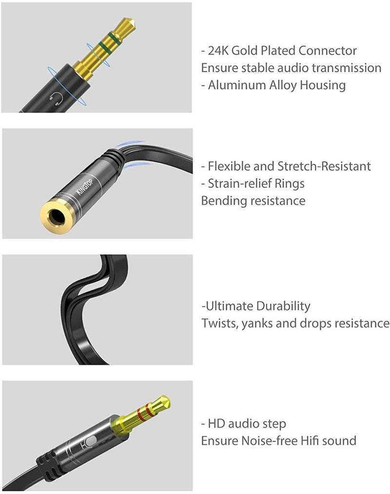 [Australia - AusPower] - Kingtop Headset Splitter Cable 3.5mm Female to 2 Male for PC Computer and Old Version Laptop Metal Black 