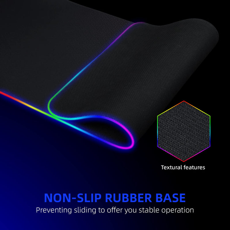 [Australia - AusPower] - RGB Gaming Mouse Pad Soft Non-Slip Rubber Base Large Mouse Mat for Laptop Computer PC Games (31.5 X 11.8 X 0.16 inches, Black), Waterproof and LED Backlit Mousepad for Desktop 