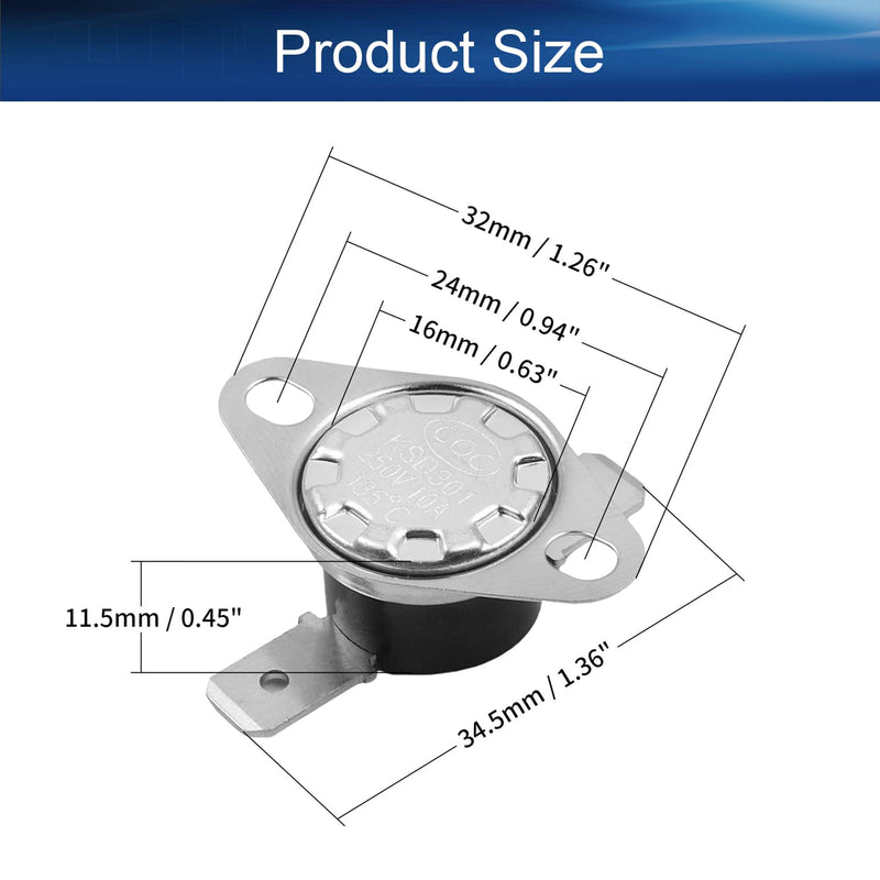 [Australia - AusPower] - Heyiarbeit 2pcs KSD301 Thermostat 135 Degrees 10A N.C Adjust Snap Disc Temperature Switch for Microwave, Oven, Coffee Maker 