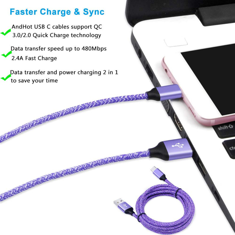 [Australia - AusPower] - USB C Cable,2-Pack 6ft AndHot Fast Charge Type C Charger Charging Cords for Samsung Galaxy S22 S21 S20 FE Note 20 S10 A13 A12 A20 A21 A51 LG Stylo 6 5 4 G8 G7 ThinQ Moto G Power/G Stylus/G7,Pixel 6 5 Blue,Purple 