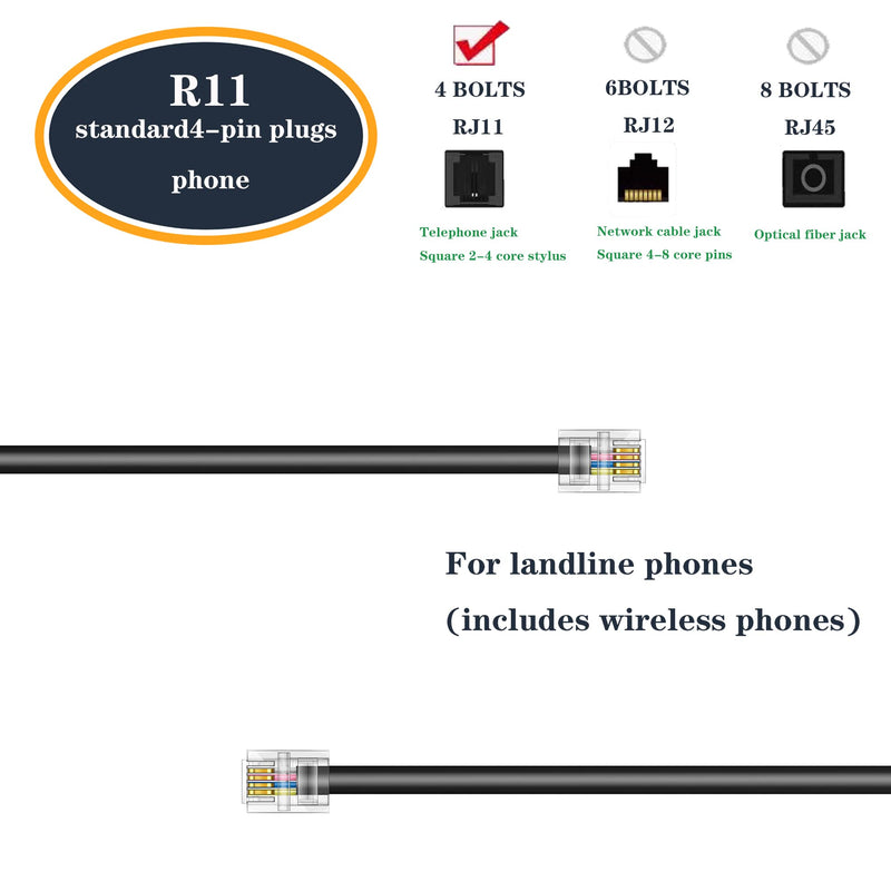 [Australia - AusPower] - Ubramac 3Pack Phone Telephone Extension Cord 6 inch Cable Line with Standard RJ11 6P4C Plugs for Landline Phone and Fax(Black,6 inch) 
