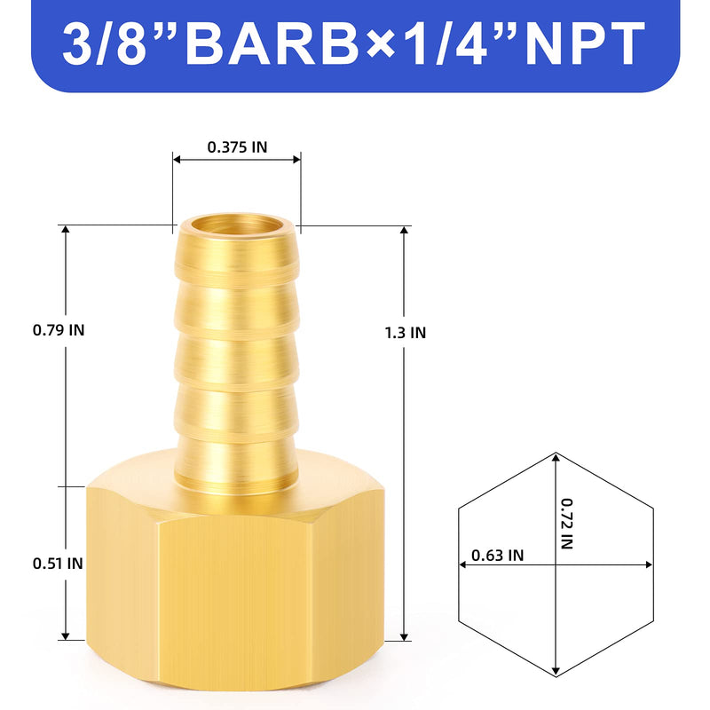 [Australia - AusPower] - TAILONZ PNEUMATIC 3/8 Inch Barb x 1/4 Inch NPT Brass Female Hose Fitting Connector（Pack of 10） 3/8''Barb×1/4''NPT Female 