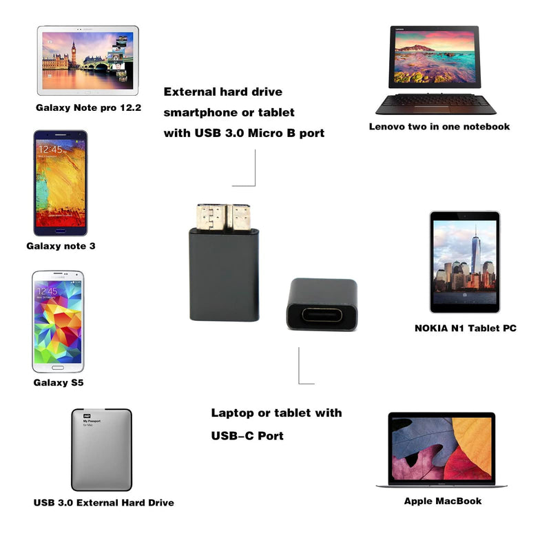 [Australia - AusPower] - Discool USB C to USB 3.0 Adapter, Type C Female to USB 3.0 Micro B Male Adapter Convert Connector USB C Hard Drive Adapter Support Glaxy S5/Note 3/Note Pro 12.2 