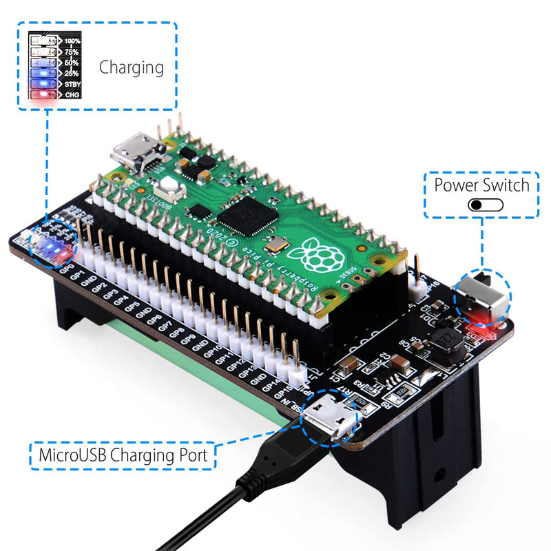 [Australia - AusPower] - GeeekPi Raspberry Pi Pico UPS Power Supply Uninterruptible UPS HAT,Support 18650 Lithium Battery Charger Power Bank Power Management Expansion Board for Raspberry Pi Pico 