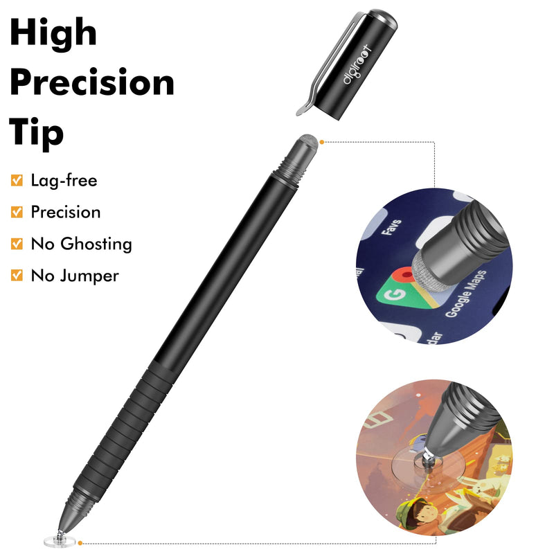 [Australia - AusPower] - digiroot Universal Stylus,[2-in-1] Disc Stylus Pen Touch Screen Pens for All Touch Screens Cell phones, iPad, Tablets, Laptops with 9 Replacement Tips(6 Discs, 3 Fiber Tips Included) - (Black) Black 