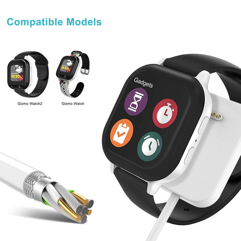 [Australia - AusPower] - GEORDGY 2 Pack Charger Compatible with Gizmo Watch 2, Portable Magnetic Charging Cable Cord Accessories for Gizmo Watch Version 2 Smartwatch, Kids Boys Girls, Black/White 
