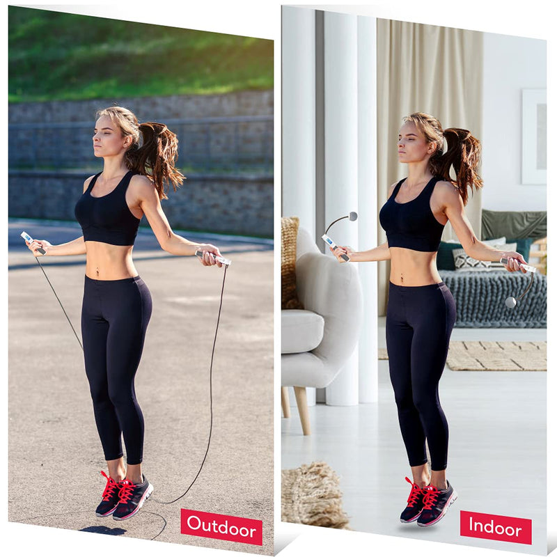 [Australia - AusPower] - Te-Rich Jump Rope, Weighted Jump Rope for Fitness, Skipping Rope with Counter - Heavy Handles, Adjustable Length - Cordless Jumping Rope for Men Women Kids White+Gray 