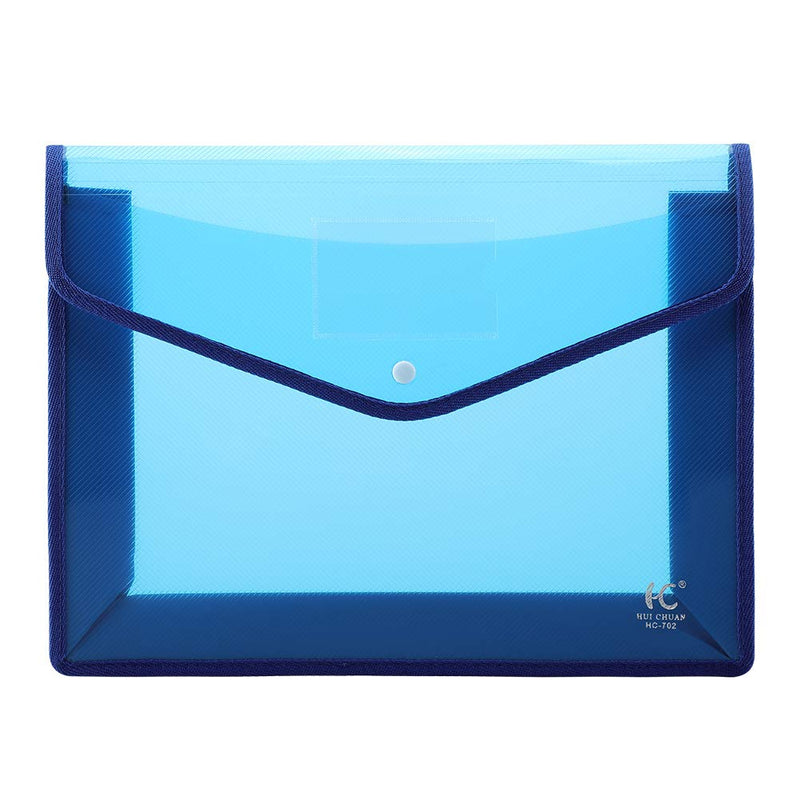 [Australia - AusPower] - 3 Colored Clear File Envelopes Organizers Bags, Plastic Waterproof File Envelopes Document Folders,14.3x11 inch Project File Folders with Button, Assorted Colors Blue (Closed With Button) 